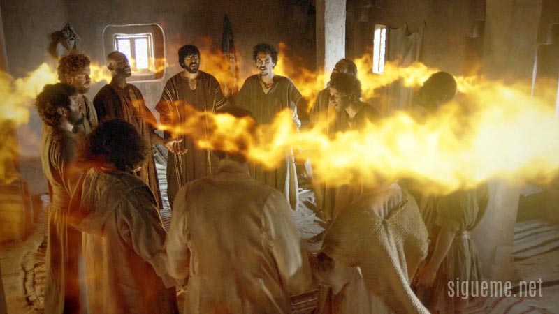 Los discipulos en el dia de pentecostes recibiendo como lenguas de fuego al Espiritu santo
