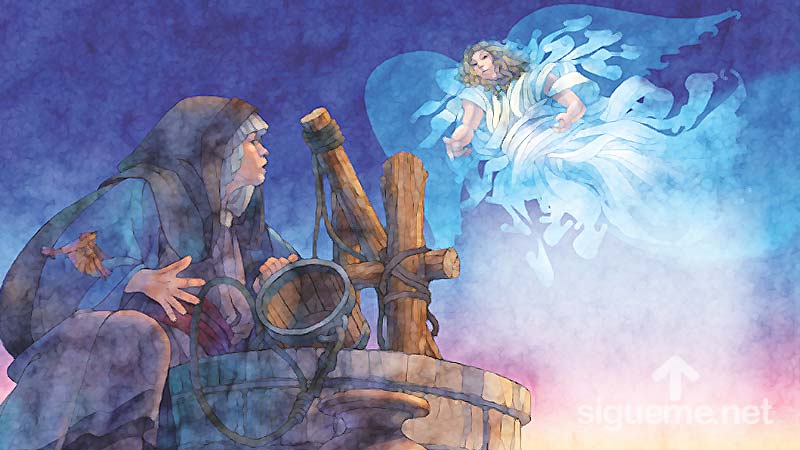 Ilustracion de la historia biblica El Angel Gabriel le anuncia a María el nacimiento de Jesús