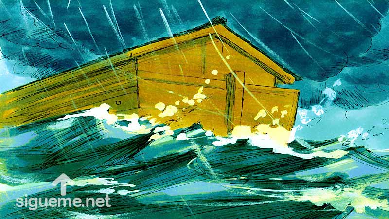 Ilustracion de la historia biblica  El diluvio cubre toda la tierra