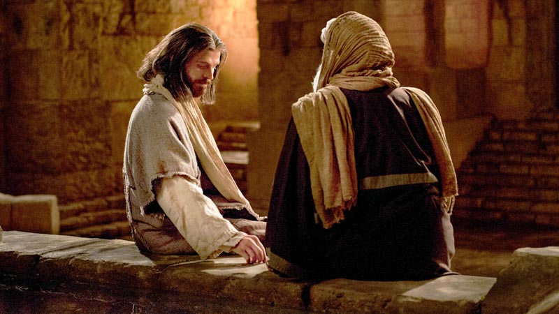 Jesus hablando con un hombre en la noche