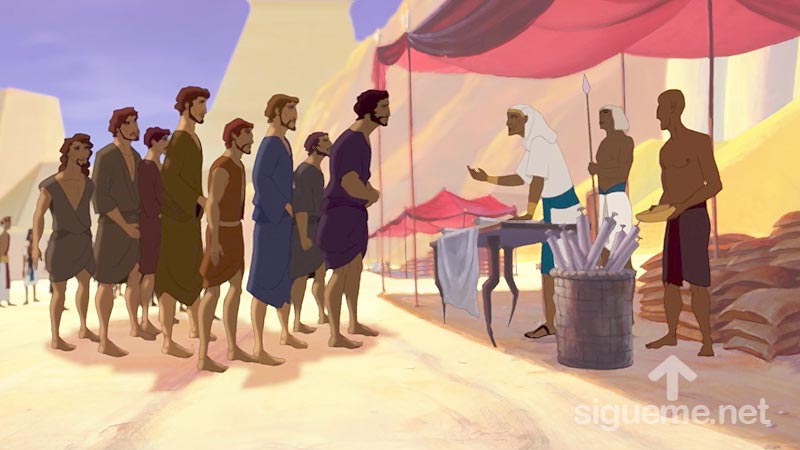 Ilustracion de la historia biblica Los hermanos de Jose llegan a Egipto