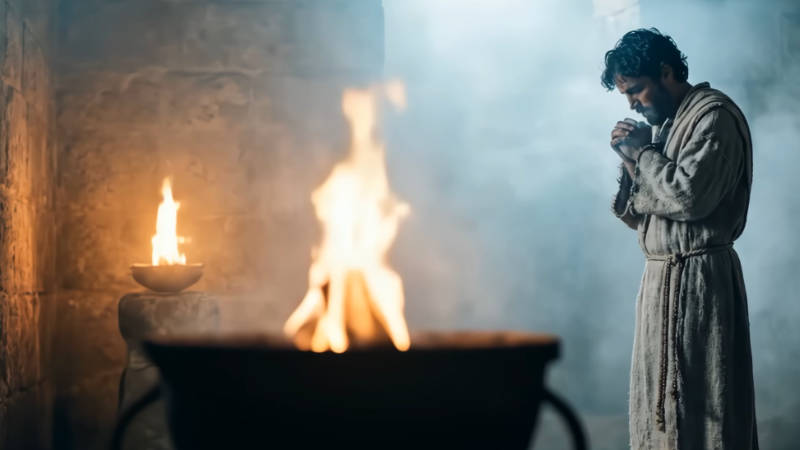 profeta de Dios ante el fuego del altar