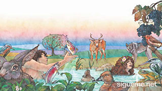 ilustración de: Adan y Eva en el huerto del Eden