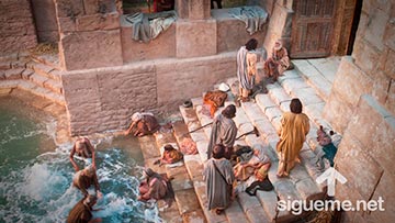 Jesus sana a un paralítico en el estanque de Betesda en el día de reposo